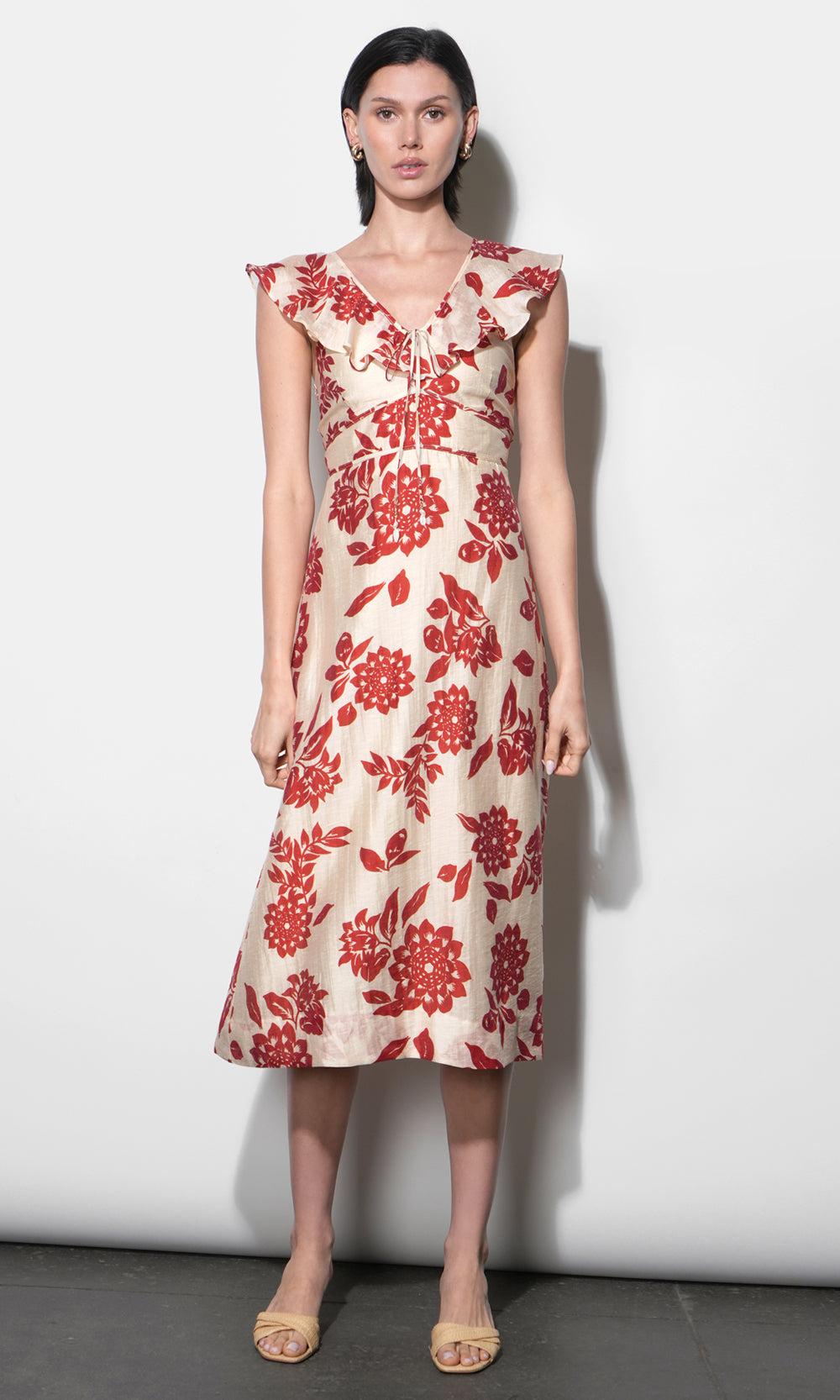 Jacqueline Flutter Sleeve Midi Dress