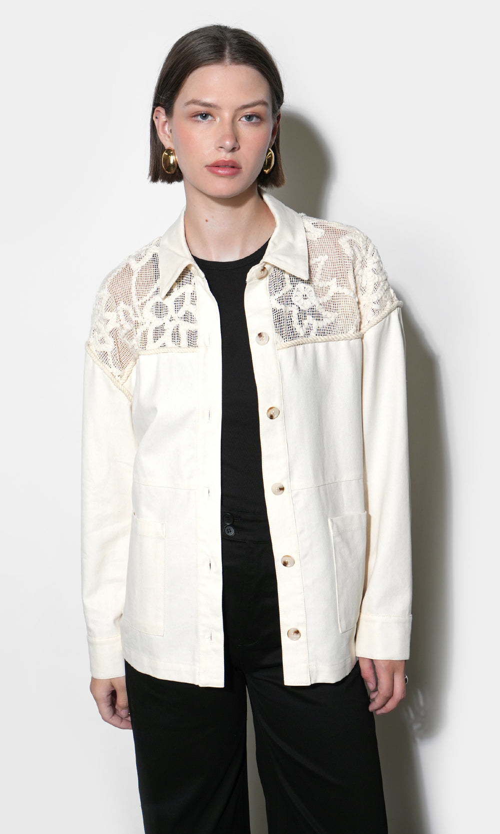 Gabriella Oversized Crochet Yoke Shacket