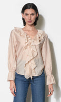 Gemma Cascading Ruffle Button Front Long Sleeve Top