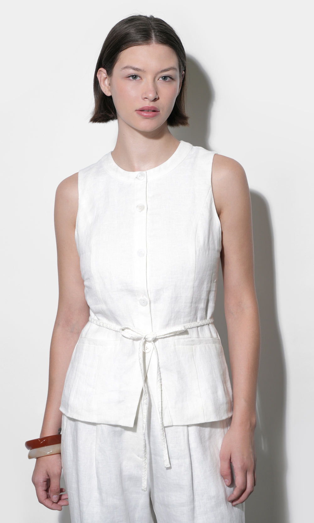 Hadley Linen Vest With Tie Belt