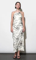 Josie Large Embroidery Floral Halter Midi Dress