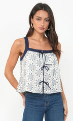 Laira Embroidered Tie Front Top
