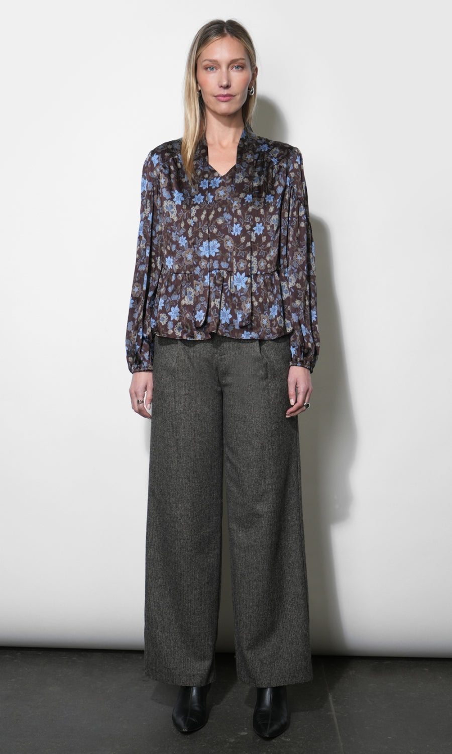 Liv Herringbone Wide Leg Trousers