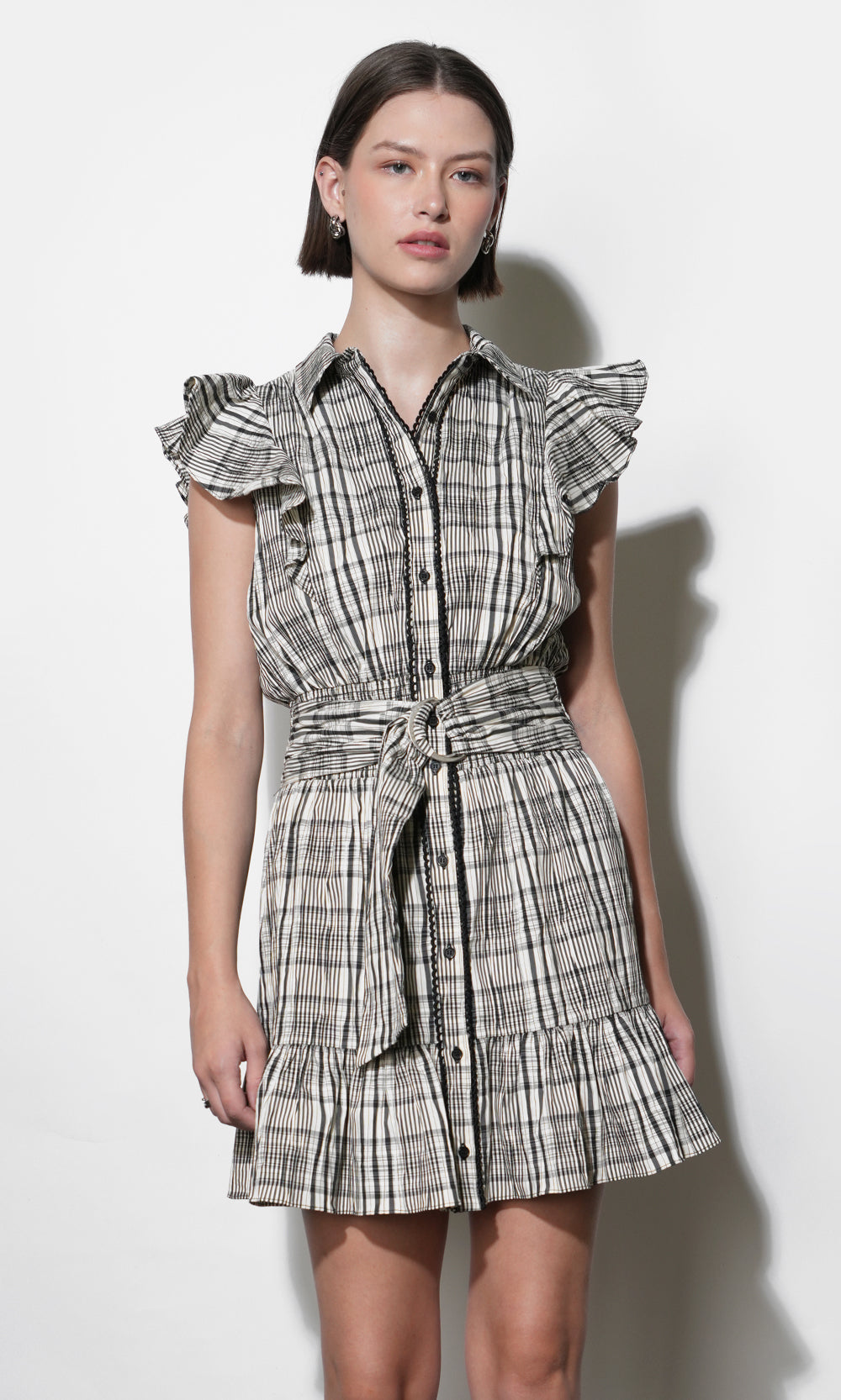 Mabel Belted Plaid Mini Dress