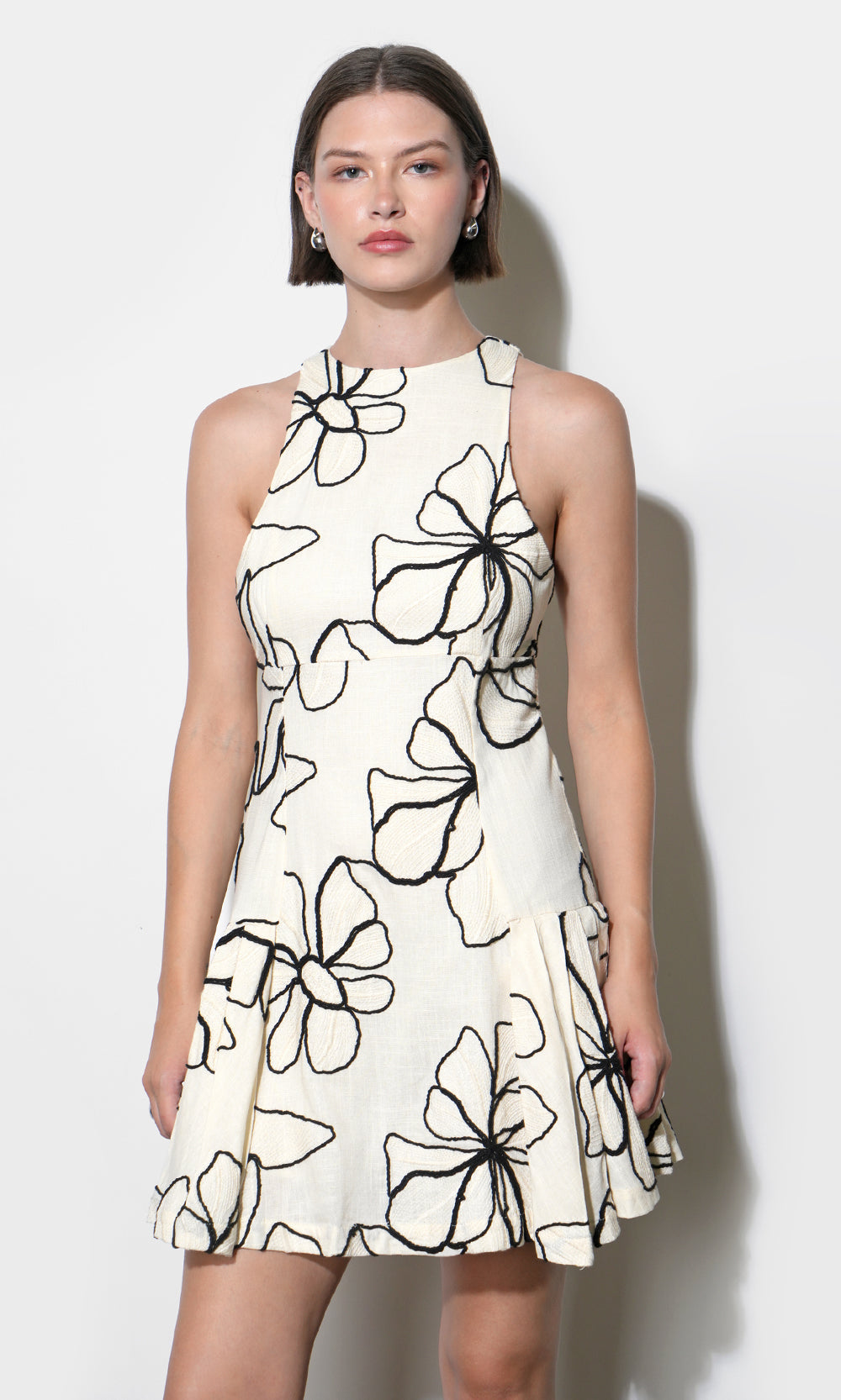 Madeline Large Embroidery Floral Pleated Mini Dress