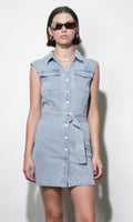 Madison Sleeveless Denim Mini Belted Dress