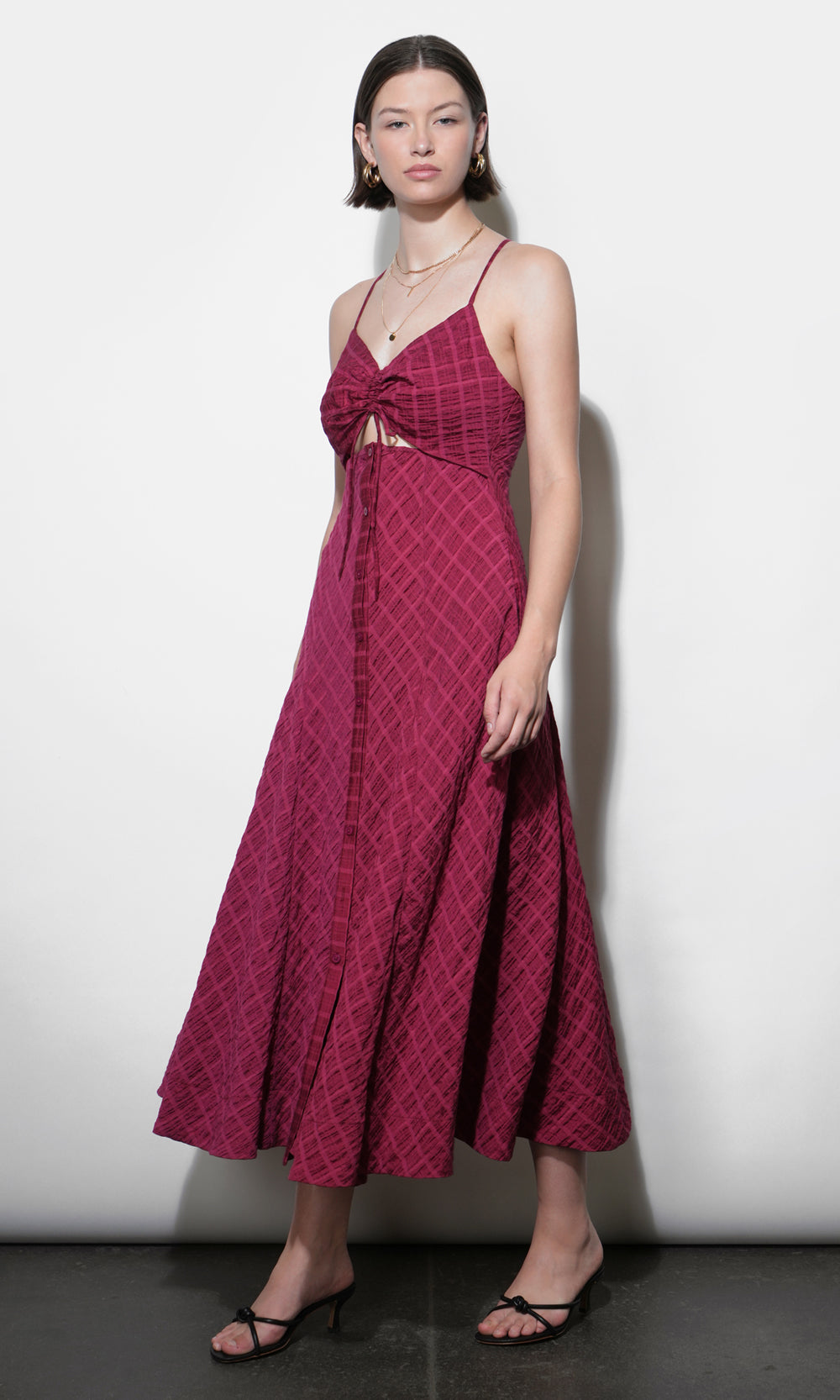 Maria Ruche Cut Out Button Front Maxi Dress