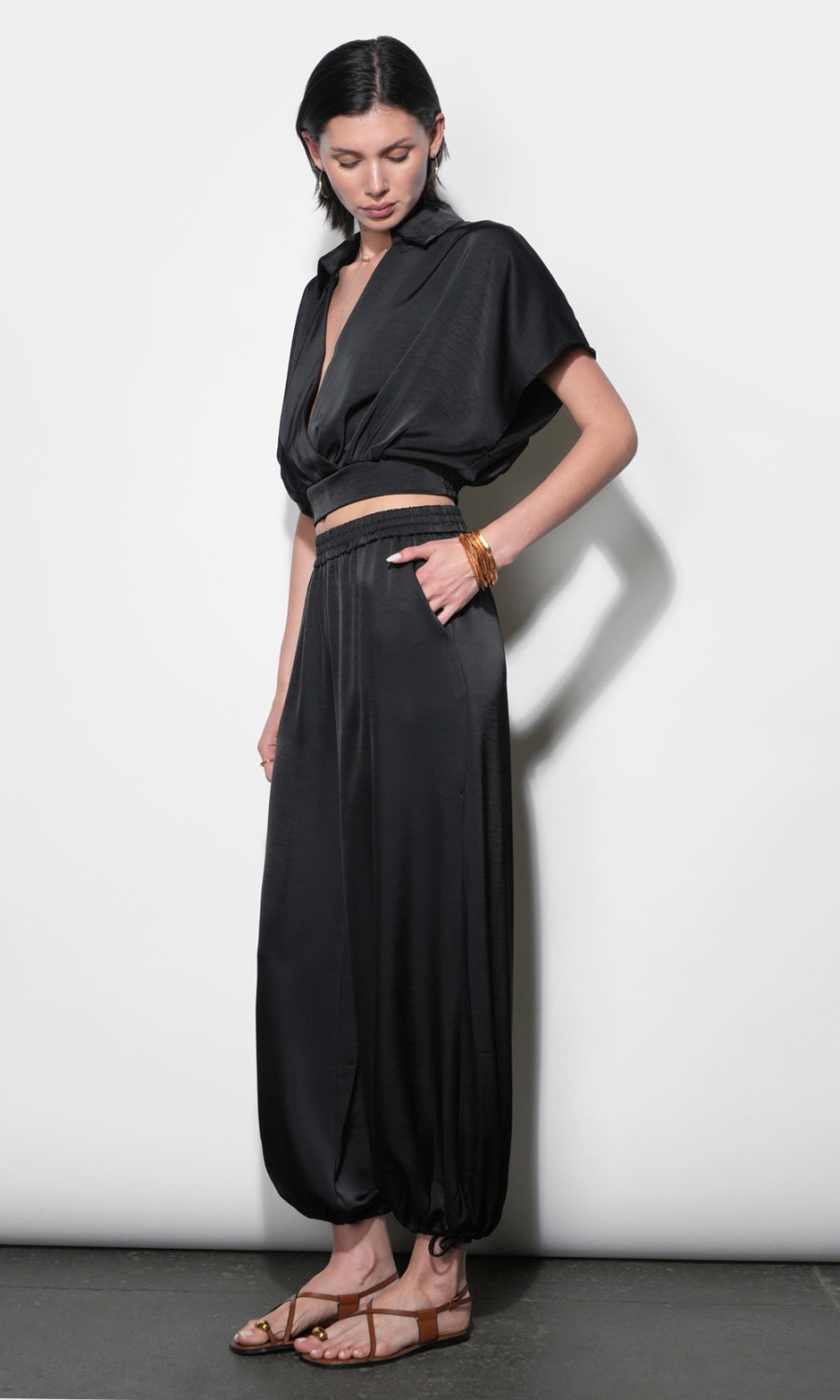 Ophelia Elastic Waist Balloon Black Pants