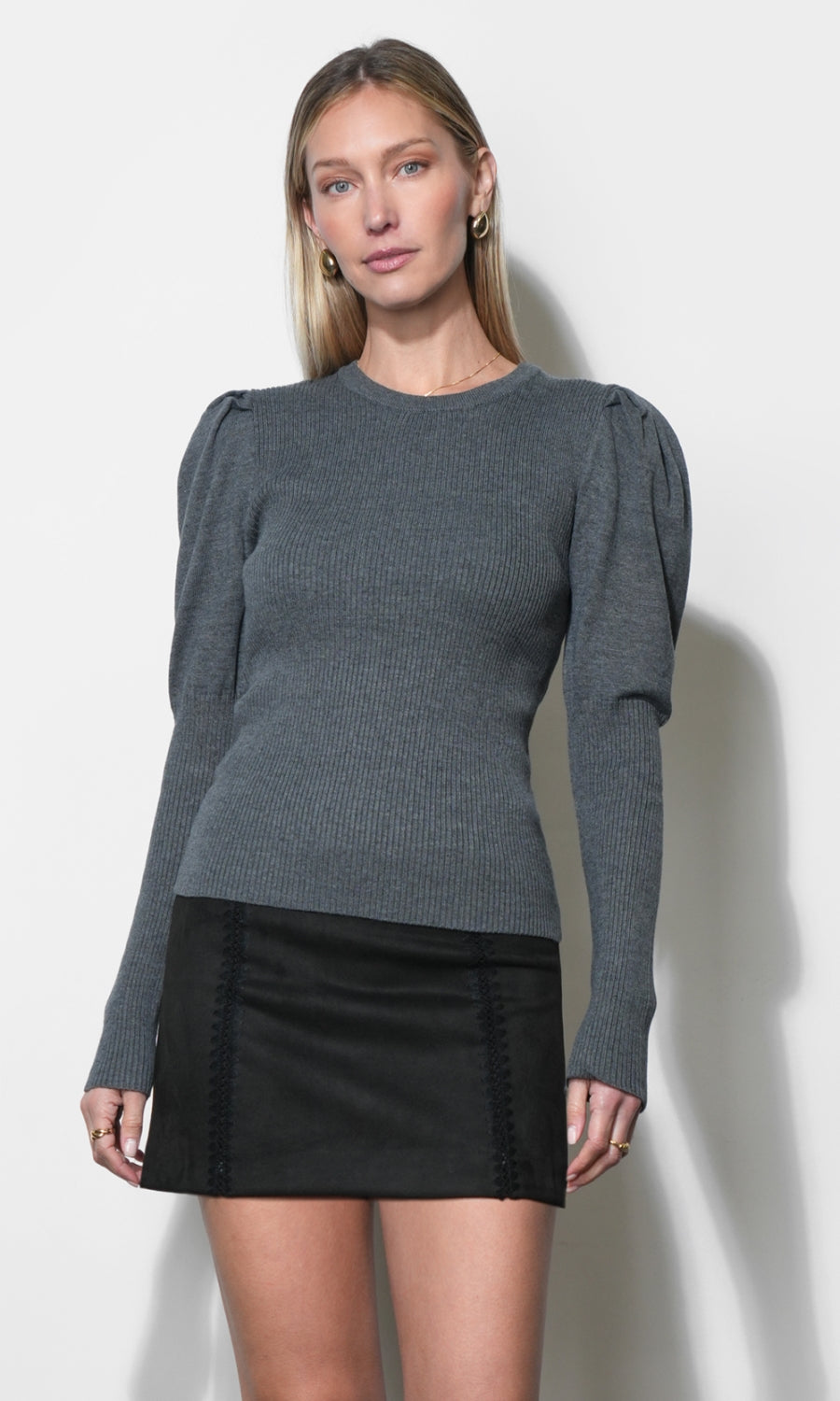Renoa Puff Sleeve Ribbed Knit Top