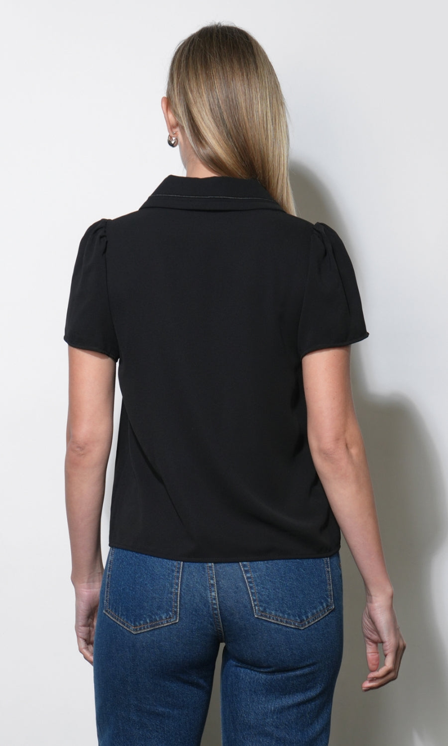 Gaia Sailor Collar Short Sleeve Black Blouse