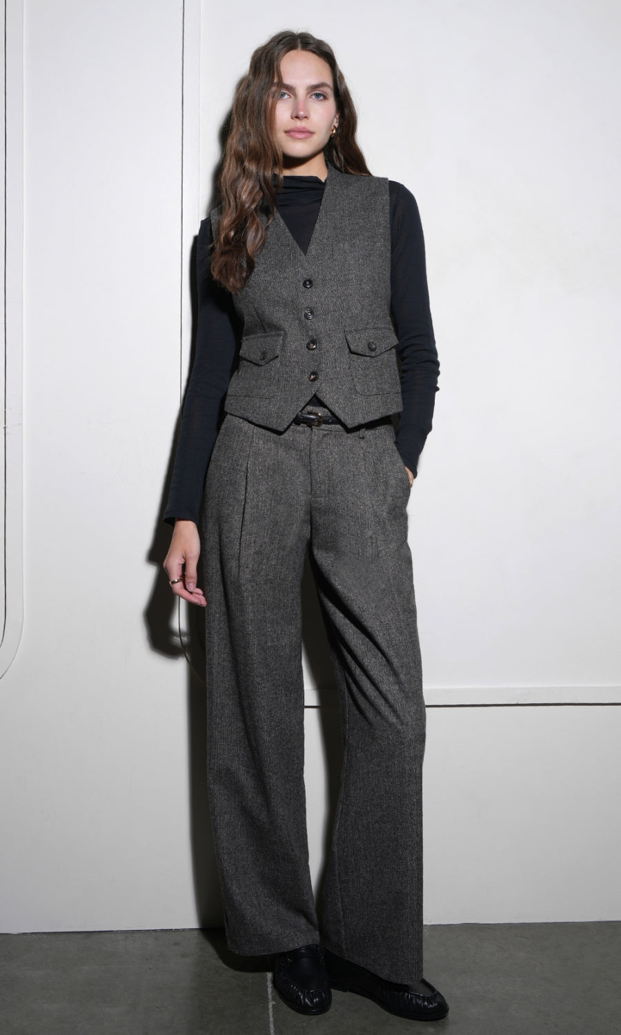 Liv Herringbone Wide Leg Trousers