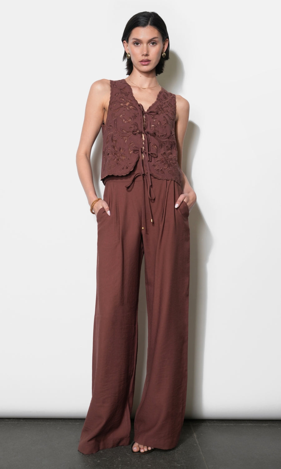 Faye Embroidered Tie Front Vest