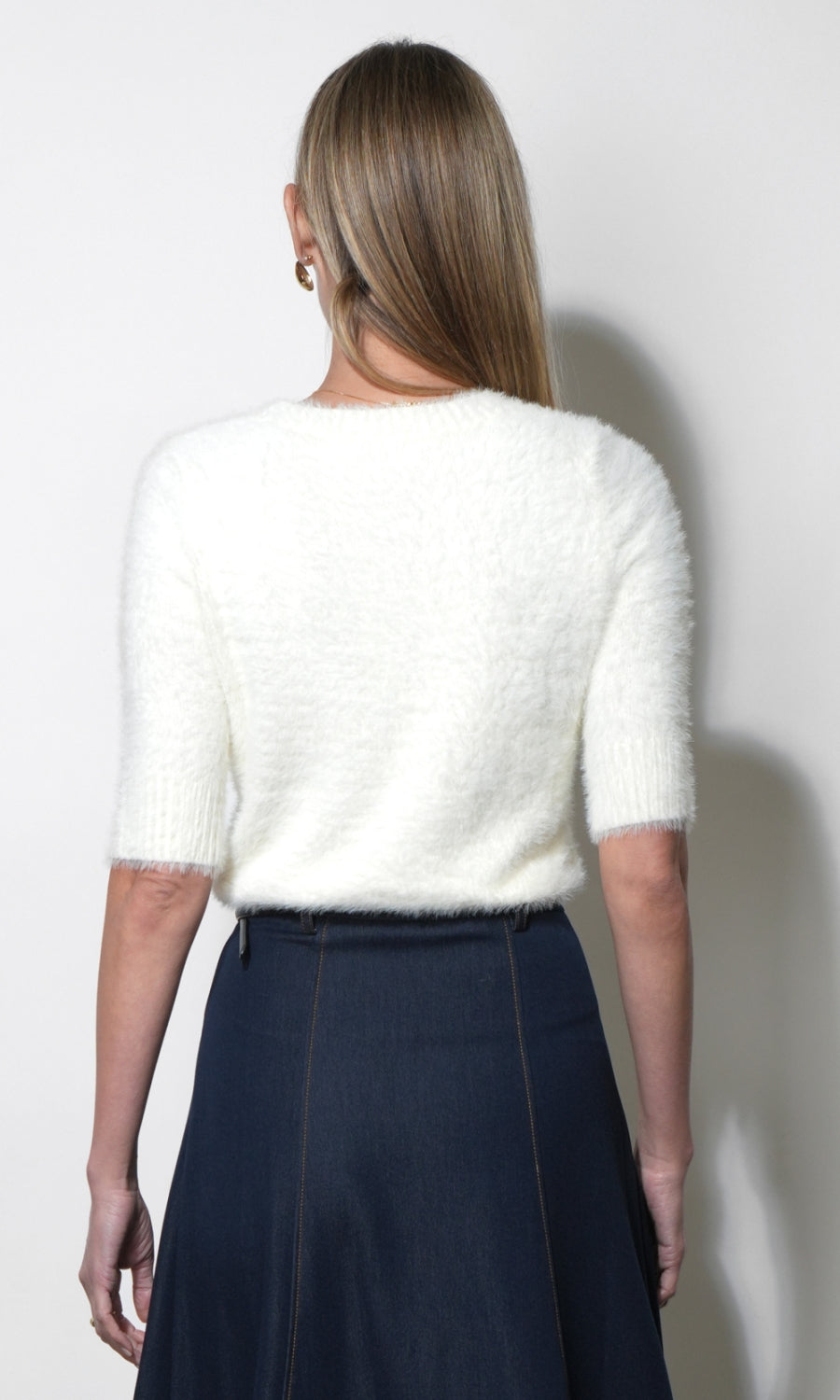 Odette Fuzzy Elbow Sleeve Knit Top