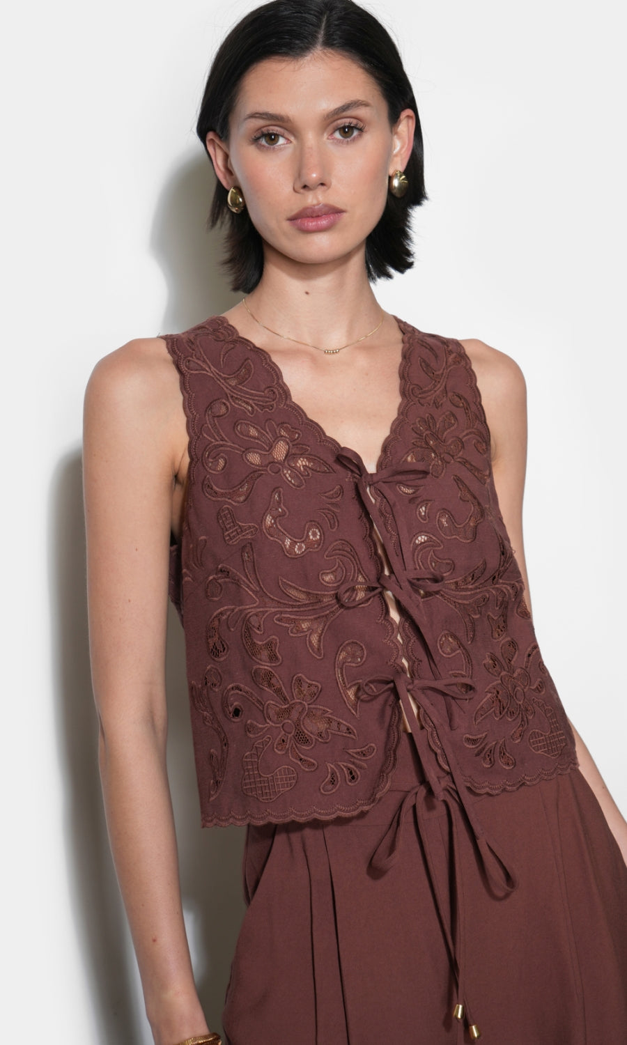 Faye Embroidered Tie Front Vest