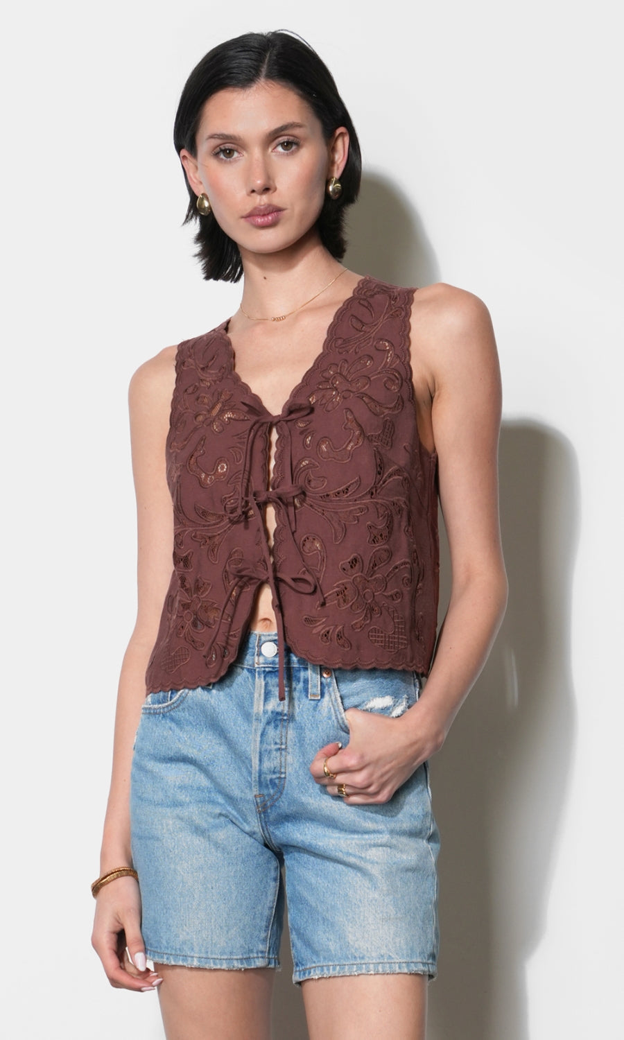 Faye Embroidered Tie Front Vest