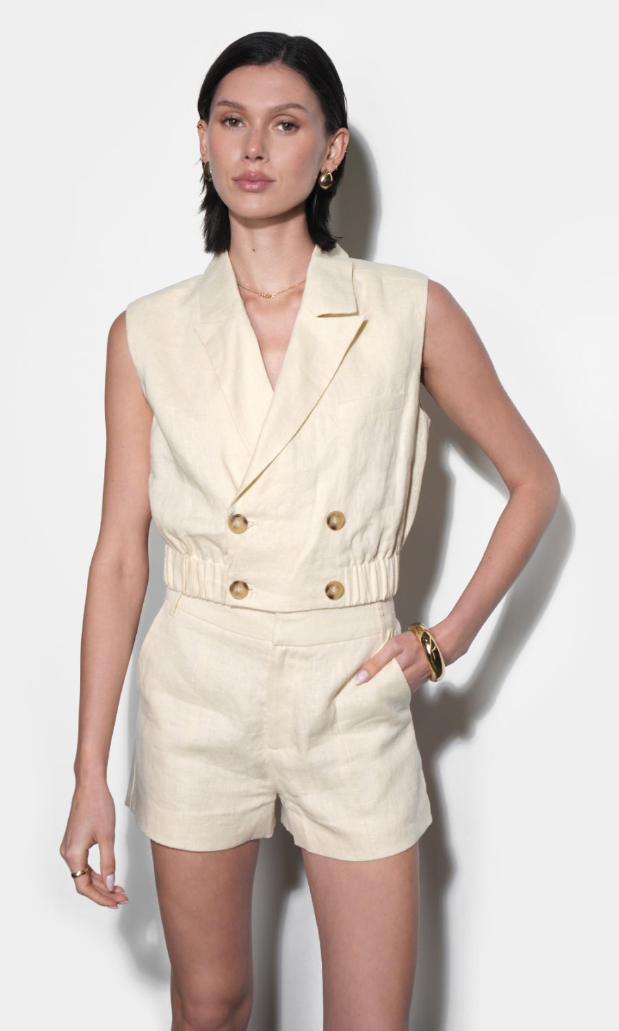 Haisley Linen Lapel Vest With Elastic Hem