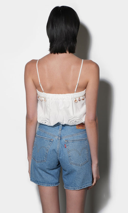 Alexa Embroidered Bubble Top With Shell Embellishment