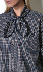 Honey Boxy Tie Neck Checked Button Down Top