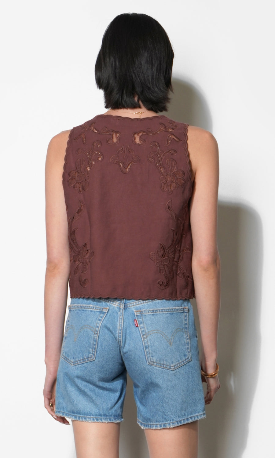 Faye Embroidered Tie Front Vest