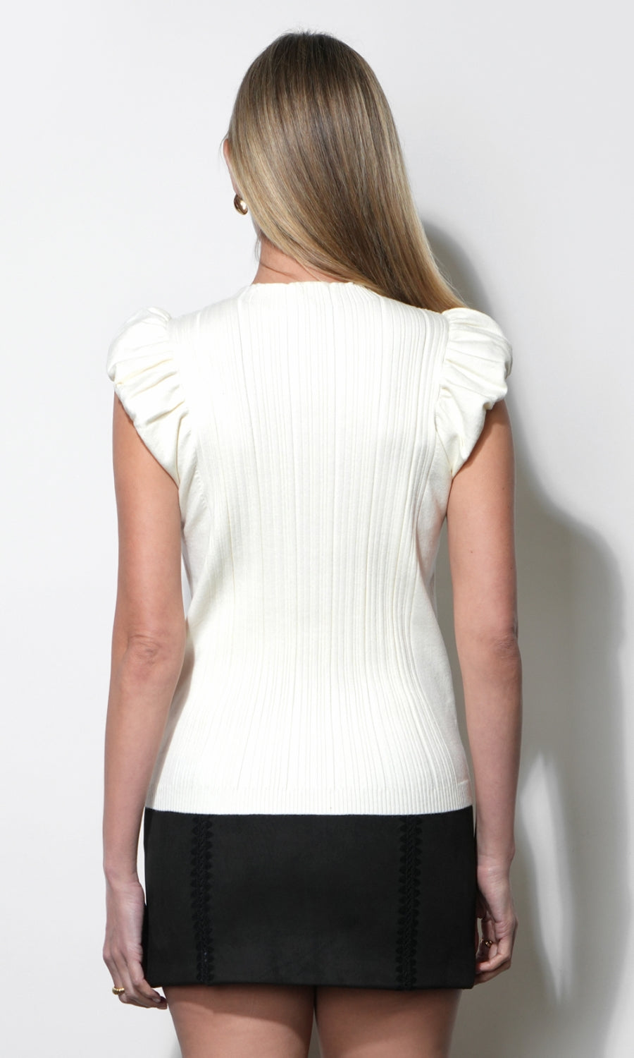 Austen Puff Cap Sleeve Rib Knit Top
